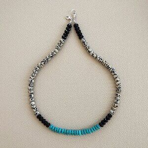 DALMATION JASPER & BLACK ONYX NECKLACE--20"